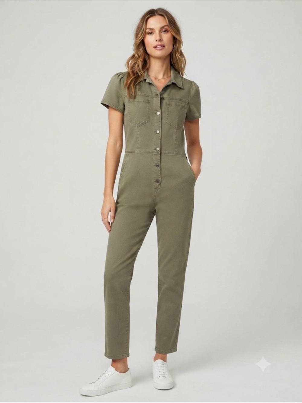 Celebrity Pink Olive Short Sleeve Button-Front Utility Jumpsuit